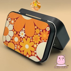 70er Jahre Flower Power Floral Kristall/Schmuck/Make Up/ kleine Metall Blechdose Geschenk