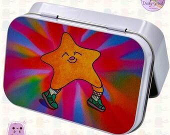 Happy Star Small Metal Tin Box: Colourful Jewellery, Coins, Make Up Storage