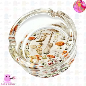 Vintage botanische Pilz-Karte Futter - massive schwere Glasaschenbecher individuelle Geschenkidee - 8,2 cm