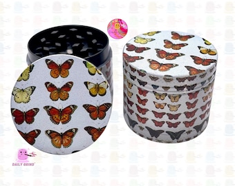 40mm Butterflies different Species Chart  - 40mm 4 Piece High Quality Custom Metal Kitchen Herb Grinder Cute Gift Idea