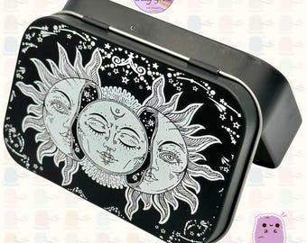 Small Metal Tin Box with Hinge Lid - Sun & Moon Astrology