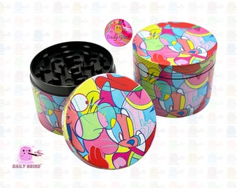 Modern Art 90's Y2K Cartoon Parody Funny Design - 50mm 4-Piece Premium Quality Custom Metal Tobacco Grinder Cute Gift Idea