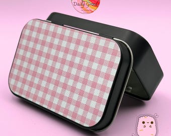Pink Gingham Small Metal Tin Box: Picnic Style Storage