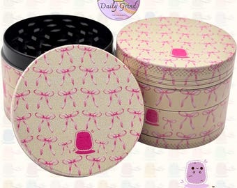 Sweet Pink Bows - 50mm 4-Piece Metal Custom Tobacco Grinder Gift