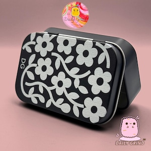 Monochrome Floral Small Metal Storage Tin with Hinged Lid Box Gift