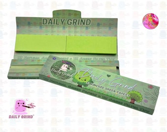 Feuilles à rouler vertes très grand format Daily Grind™ avec pointes gardon - De haute qualité, super mignons ! 33 feuilles + carte filtrante.