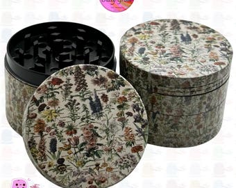 Botanical Flowers 50mm Tobacco Grinder: Vintage Style 4-Piece