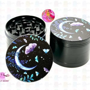 Butterfly & Moth Crescent Moon Grinder: 50mm 4-Piece Metal Tobacco Shredder
