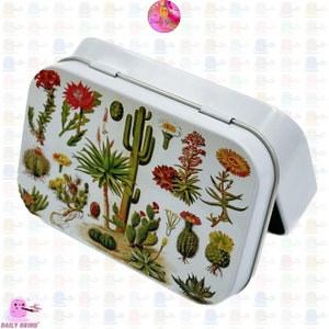 Kaktuskarte Kleine Metalldose: Weiße Aufbewahrungsbox mit Deckel