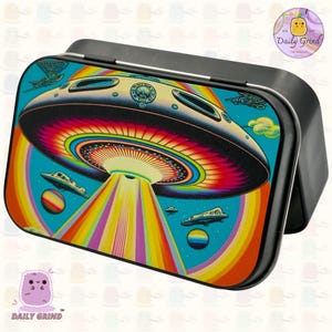 UFO Alien Kleine Metalldose Box: Bunte Kristall, Schmuck, Münze & Make-up