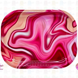 Cute Pink Tie Dye Liquid Metal Tobacco Rolling Beautiful - 14x18cm Metal Tray Surface for Bits & Pieces  Trinkets  Gift