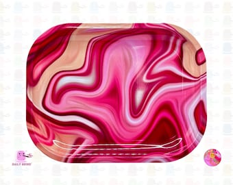 Pink Liquid Metal Tray 14x18cm Jewellery/Crystals/Table Top Tidy/Stationary/Food/Desk Tidy/Office/BPA-Free Metal Plates Cute Gift
