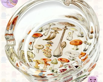 Heavy Glass Ashtray (8.2cm) - Vintage Mushroom Botanical Art Gift