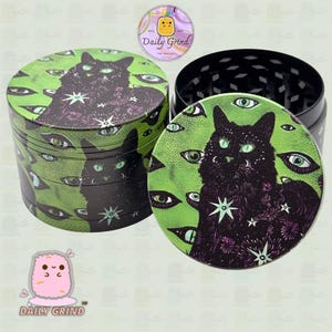 Black Cat Witchy Cartoon - 50mm Custom 4-Piece Metal Tobacco Grinder - Christmas Gift