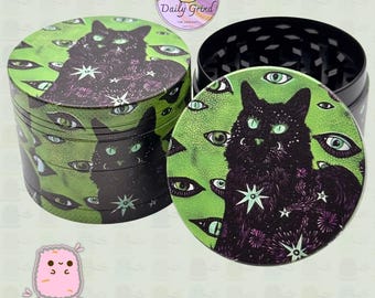 Black Cat Witchy Cartoon - 50mm 4-Piece Metal Custom Tobacco Grinder Gift