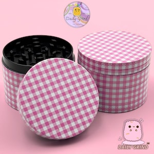 Molinillo de tabaco de metal personalizado de 4 piezas de 50 mm con estampado de cuadros dulces de picnic rosa