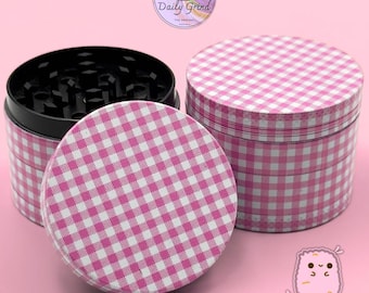 Pink Picnic Sweet Check Print Pattern - 50mm Custom 4-Piece Metal Tobacco Grinder - Christmas Gift