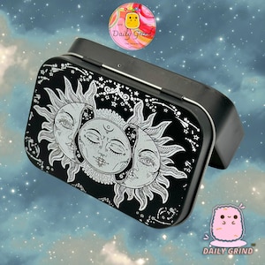 Small Metal Tin Box with Hinge Lid - Sun & Moon Astrology