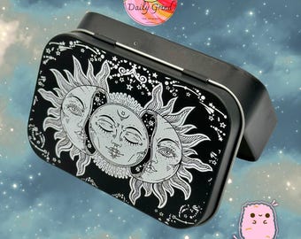 Small Metal Tin Box with Hinge Lid - Sun & Moon Astrology