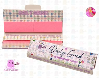 Daily Grind™ Pink Kingsize Rolling Papers with Roach Tips - High Quality, Super Cute! 33 Leaves + Filter Card.  Gift