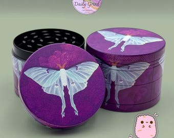 White Moth - Purple - 50mm Custom 4-Piece Metal Tobacco Grinder - Christmas Gift