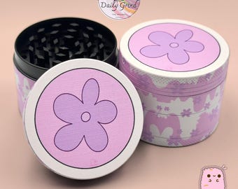 Flower Power 70's Sweet Pink Peace - 50mm Custom 4-Piece Metal Tobacco Grinder - Christmas Gift