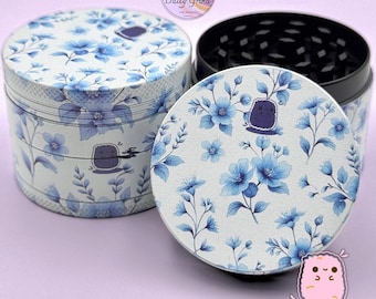 Fine Blue & White Vintage Floral China - 50mm 4-Piece Metal Custom Tobacco Grinder Gift