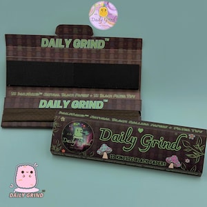 Daily Grind™ Black Kingsize Slim Rolling Papers with Tips - Organic Arabic Gum - Slow Burn