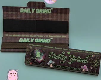 Daily Grind™ Black Kingsize Slim Rolling Papers with Tips - Organic Arabic Gum - Slow Burn
