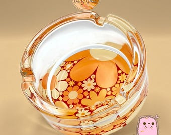 70s Flower Power Groovy Orange - Heavy Glass Ashtray (8.2cm) - Christmas Gift