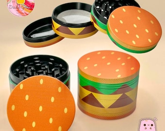 Cheeseburger with a Sesame Seed Bun - 50mm 4-Piece Custom Metal Tobacco Grinder Shredder Gift