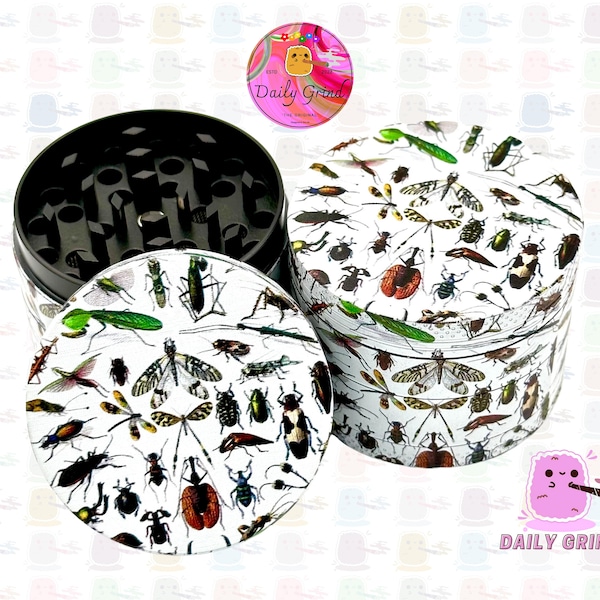 Bugs, Creepy Crawlie, Invertebrate & Insects Vintage Chart Style - 50mm 4-Piece Premium Custom Metal Kitchen Herb Grinder Cute Gift Idea