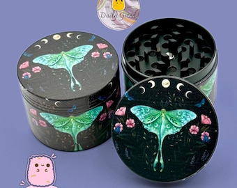 Polilla Lunar, Cielo Nocturno, Ciclo Lunar - Molinillo de Tabaco Metálico Personalizado de 4 Piezas de 50 mm - Regalo de Navidad