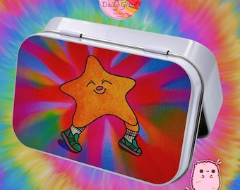 Petite boîte en métal Happy Star : bijoux colorés, pièces de monnaie, rangement pour maquillage