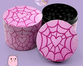 Pink Spider Web Love Heart Cartoon - 50mm 4-Piece Metal Custom Tobacco Grinder Gift