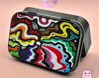Wavy Colourful Melted Pattern Small Metal Tin with Hinged Lid Box