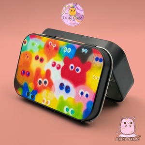 Fluffy Anime Small Metal Tin Box: Colorful Design Hinge Lid