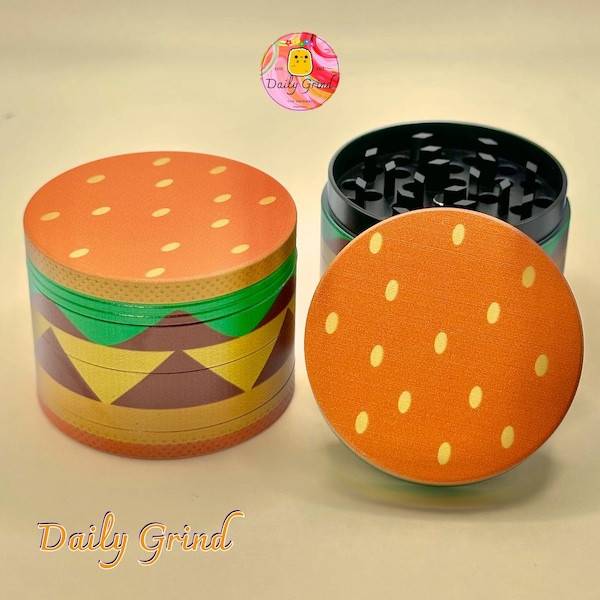 Cheeseburger with a Sesame Seed Bun - 50mm 4-Piece Custom Metal Tobacco Grinder Shredder Gift