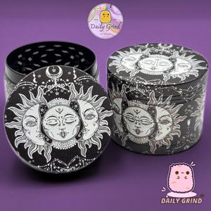 Astrologia Sol e Lua - Moedor de Tabaco Personalizado de Metal de 4 Peças, 50 mm - Presente