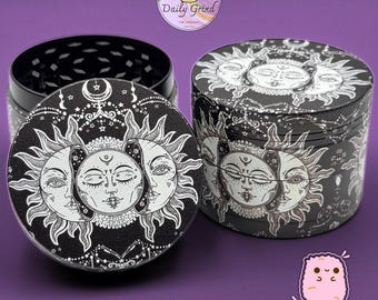 Sun & Moon Astrology - 50mm 4-Piece Metal Custom Tobacco Grinder Gift