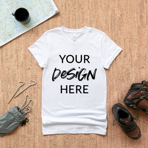 White Bella Canvas 3001 Mockup | Outdoorsy 3001 Mockup | Camping Flat Lay T-Shirt Mockup | 3001 Mock Up Hiking | BC3001 Mockup | Unisex