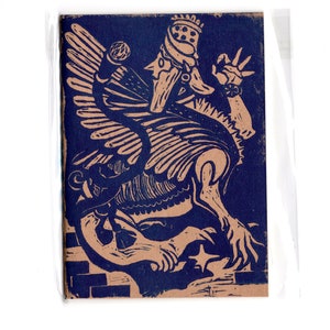 Mini Sketchbook- Cinder's Lamassu-Linocut print-blank pages