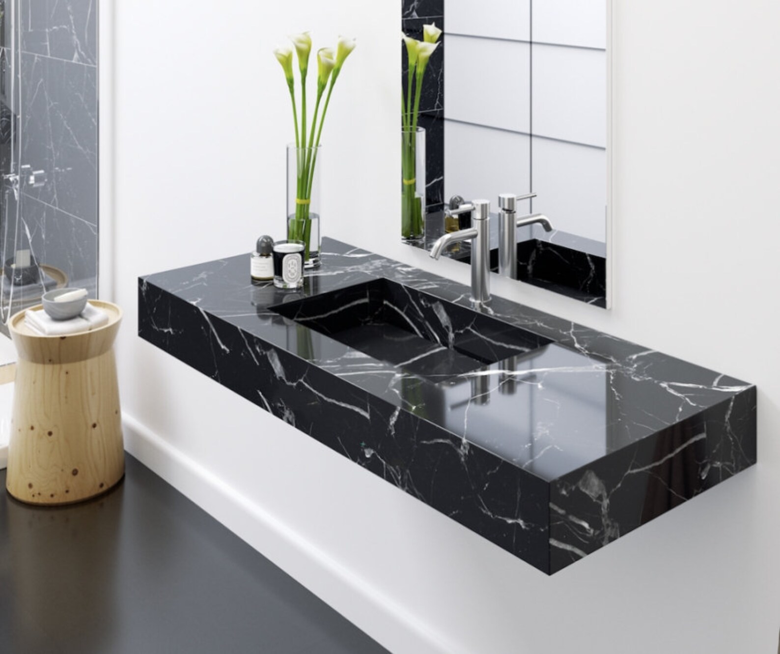 Black Marble Countertop With Basin Luxury Marble Countertop Etsy