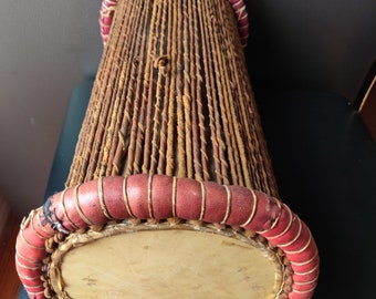 Handmade Leather and Wood Nigerian Talking Drum + Talking Drum Mallet/ Beater Set