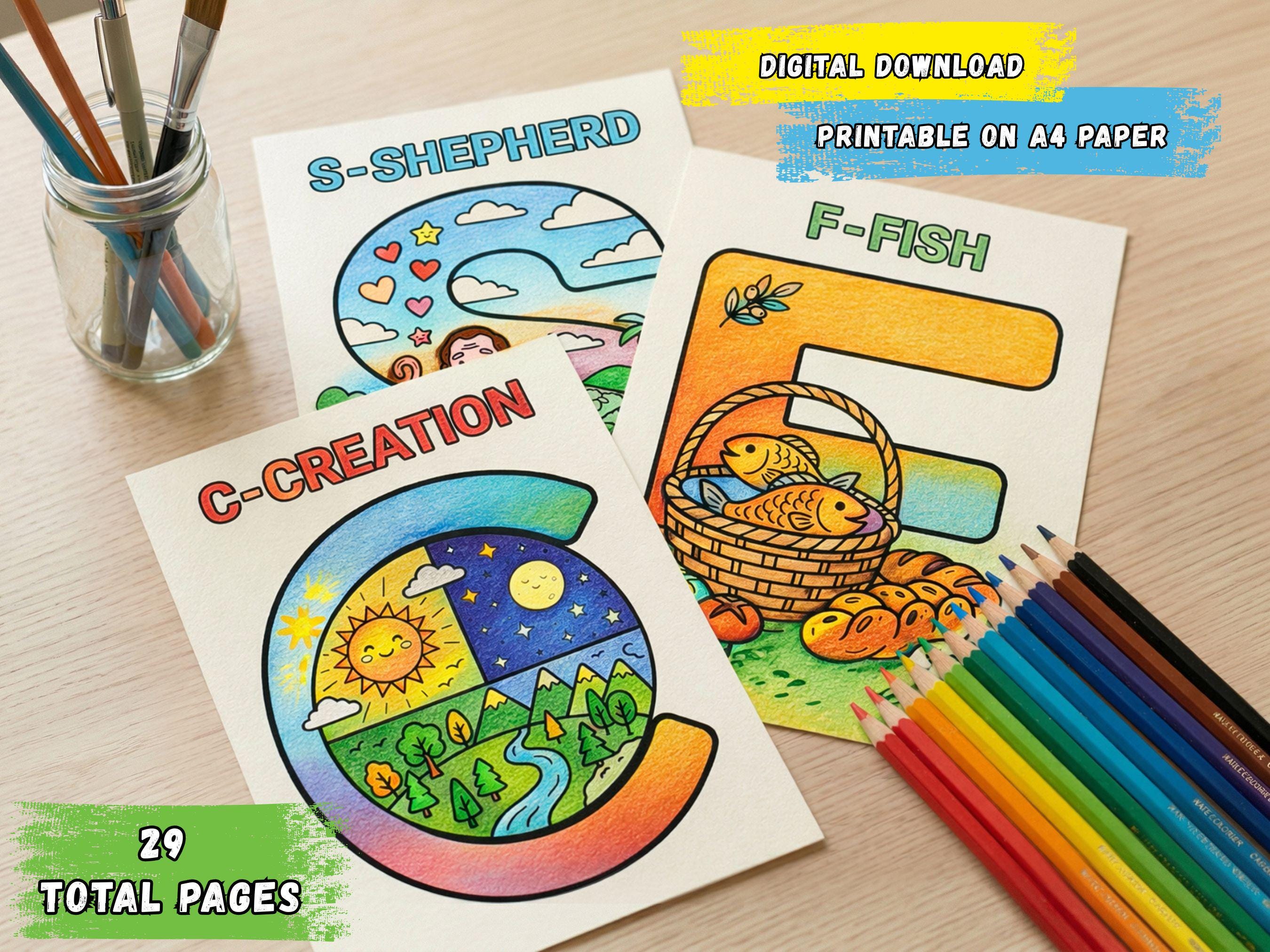 26 Bible ABC Coloring Pages, Christian Alphabet Coloring Book for Kids ...