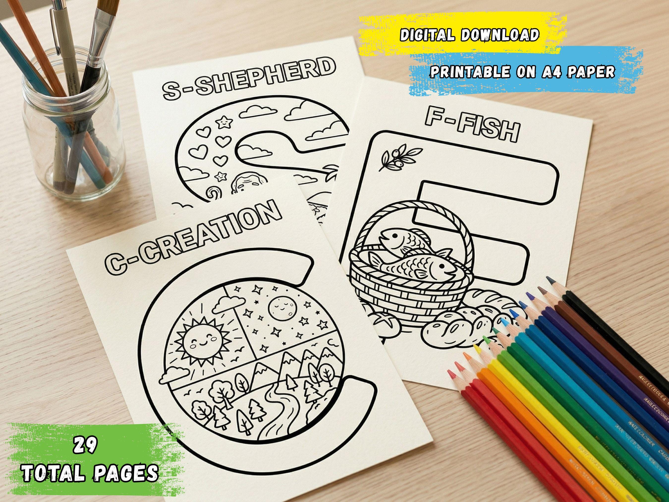 26 Bible ABC Coloring Pages, Christian Alphabet Coloring Book for Kids ...