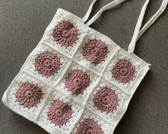 crocheted patchwork tote bag