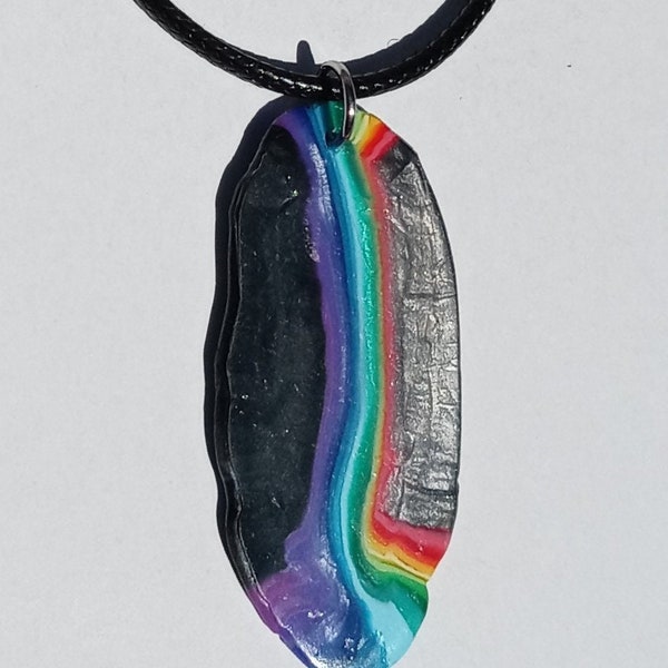 Recycled Plastic pendant necklace rainbow black