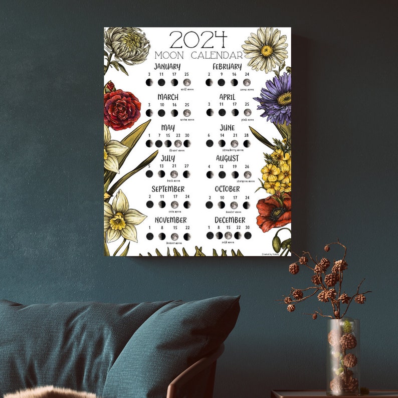 2025 Moon Calendar Phases of the Moon, Full Moon Names Etsy