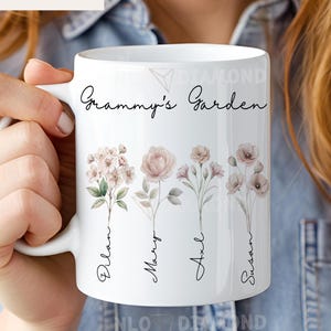 Personalized Grandma&#39;s Garden Mug, Custom Birth Flowers and Names, Personalized Mom Mimi Garden Mug, Custom Birth Month Flower Mug